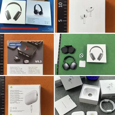Collage of headsets and earbuds photographed with a ruler