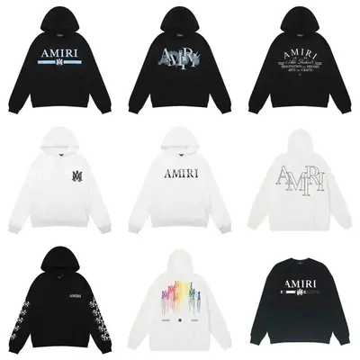 Hoodie lineup in black and white with assorted prints