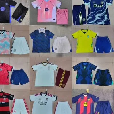 Collage of football kits in many club colours