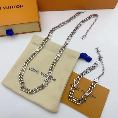 Chunky silver chain displayed on a branded pouch and box