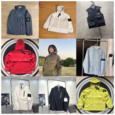 Collage of windbreakers and a hooded jacket worn outdoors